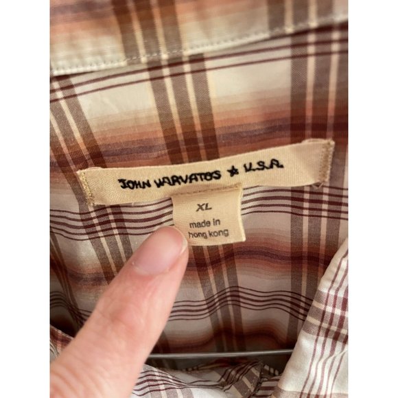 John Varvatos Men’s Long Sleeve XL Rust Red Plaid Button up Western Shirt - Picture 4 of 10